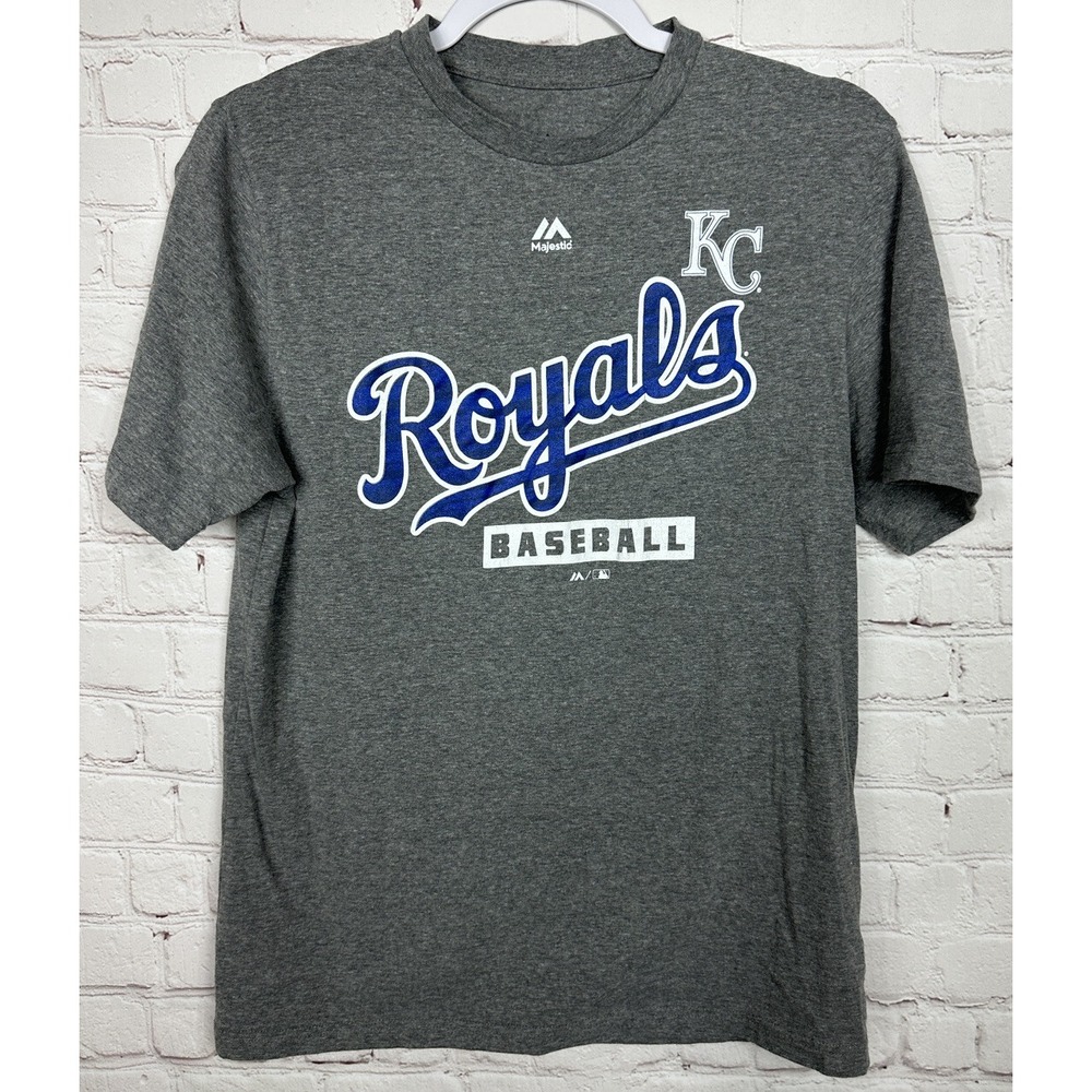 Kansas City Royals baseball gray Majestic short sleeve t-shirt, sz S, GUC